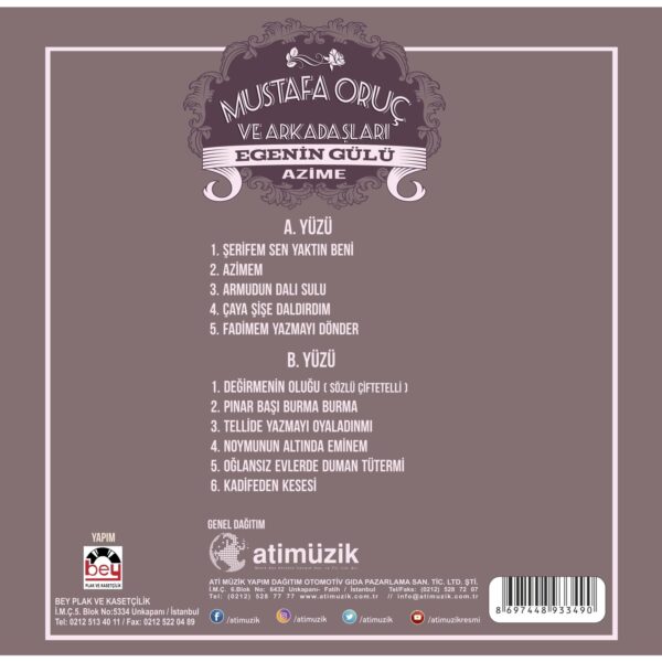 Mustafa Oruç ve Arkadaşları Egenin Gülü Azime Plak - Görsel 2